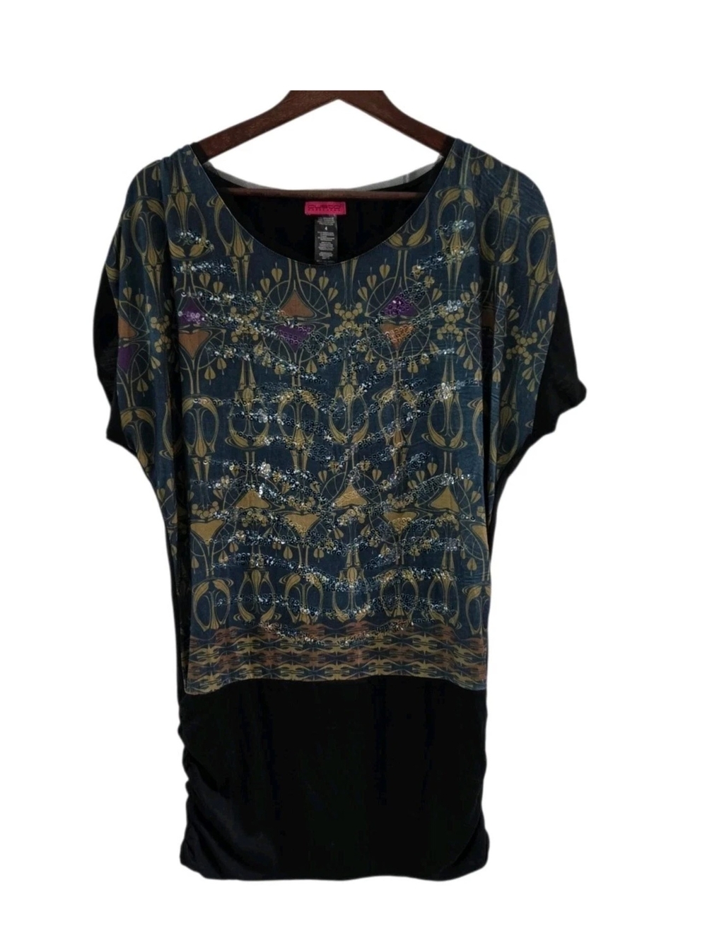 Custo Barcelona Art To Wear Artsy Y2K Sequins Top Ruched Size 4 Womens
